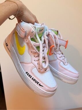 Nike Mid-Top Sneakers — White with Yellow, Lime & Orange Accents